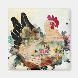 Chicken Mixed Media Art Collage Magnet Magneet