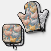 Chicken Pattern Ovenwant & Pannenlap Set (Voorkant / Achterkant)