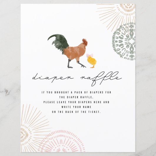 Chicken Pink Baby shower Diaper Raffle Sign (Voorkant)
