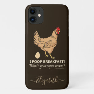 Chicken Poops Breakfast Funny Design Add Name iPhone 11 Hoesje