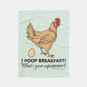 Chicken Poops Breakfast Funny Design Blue Fleece Deken