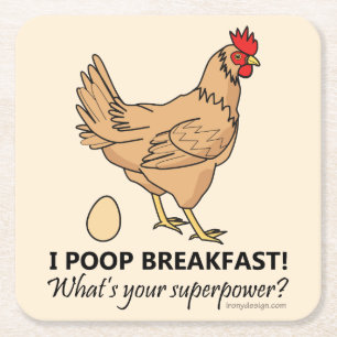 Chicken Poops Breakfast Funny Design Vierkante Kartonnen Onderzetter