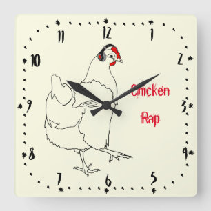 Chicken Rap Funny Music Meat Free Vegan Art Pun Vierkante Klok