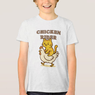 Chicken Rider - Funny Cat Riding Chicken Cartoon Tri-Blend Shirt