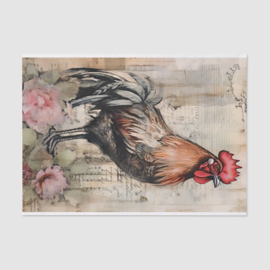 Chicken Rooster Art Decoupage Ephemera Tissuepapier (Voorkant)