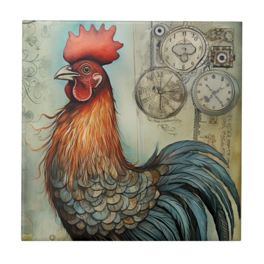 Chicken Rooster Art Tegeltje (Voorkant)