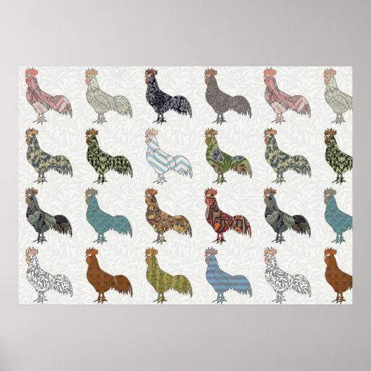 Chicken Rooster Colorful Pattern Boerderij Poster (Voorkant)