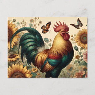 Chicken Rooster Esthetisch en Wildflower Briefkaart