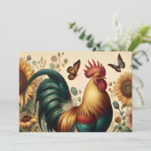  Chicken Rooster Esthetisch en Wildflower Kaart (Staand voorkant)