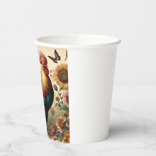 Chicken Rooster Esthetisch en Wildflower Papieren Bekers (Links)