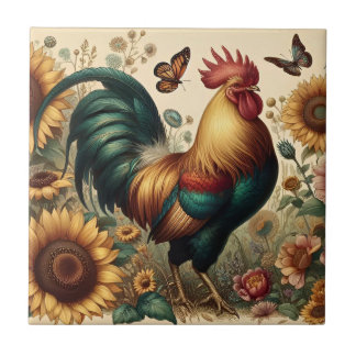Chicken Rooster Esthetisch en Wildflower Tegeltje