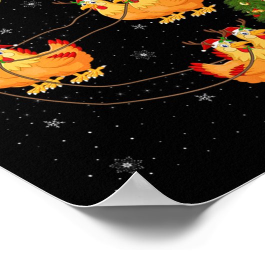 Chicken Santa Sleigh Flying Funny Magical Christma Poster (Hoek)