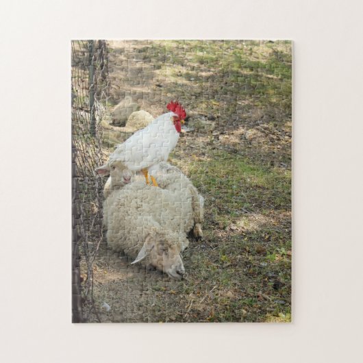Chicken Sitting on a Sheep Puzzle Legpuzzel (Verticaal)