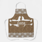 Chicken Split Monogram Lace Burlap Apron Jouw naam Schort (Voorkant)