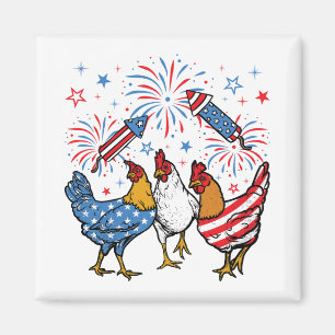 Chicken USA Vlag Patriottisch 4e juli Vierkant Magneet