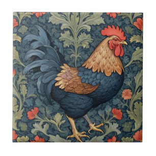 Chicken William Morris stijl Rechts tegenover Haan Tegeltje