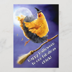 Chicken Witch op Broomstick Kaart