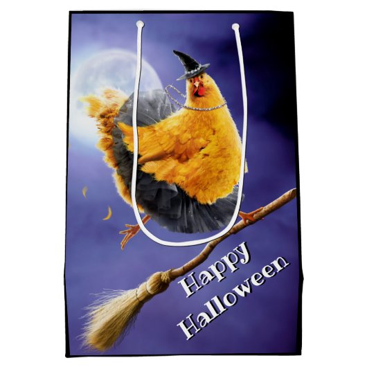 Chicken Witch op Broomstick Medium Cadeauzakje (Achterkant)