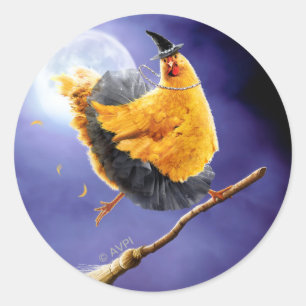 Chicken Witch op Broomstick Ronde Sticker