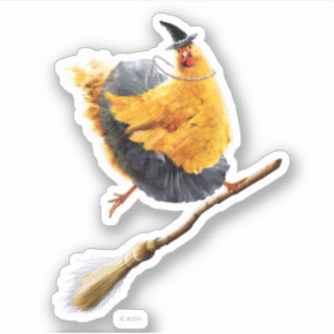 Chicken Witch op Broomstick Sticker
