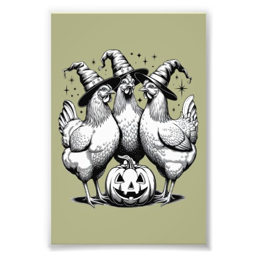 Chicken Witches Funny Halloween Witch Foto Afdruk (Voorkant)