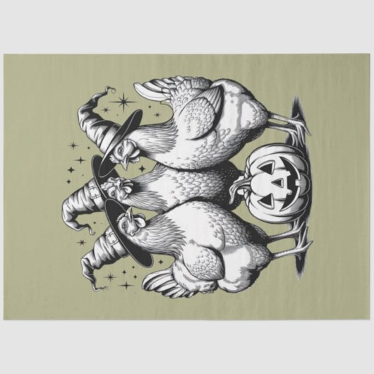 Chicken Witches Funny Halloween Witch Tissuepapier (Voorkant)