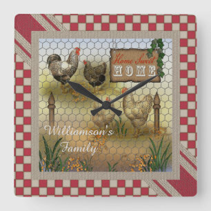 Chicken Yard Home Sweet Home Vintage Vierkante Klok
