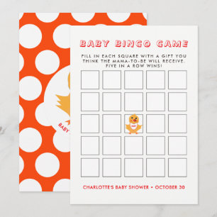 Chicken Yellow Chick Baby shower Bingo Game Kaart