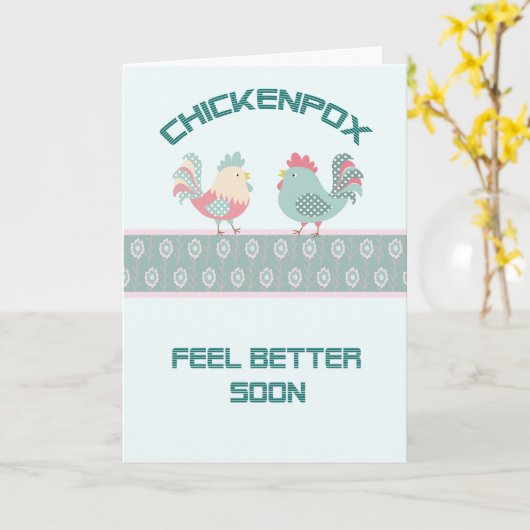 Chickenpox bien bientôt carte avec poulets (Fleur jaune)