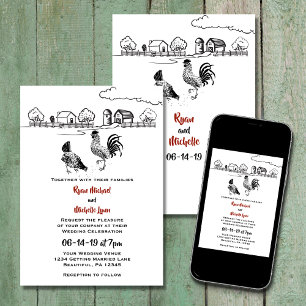 Chickens Rooster en Hen in Love Boerderij Wedding Kaart
