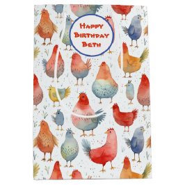 Chickens Waterverf Naam toevoegen Verjaardag Medium Cadeauzakje