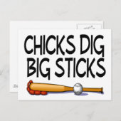 Chicks Dig Big Sticks Baseball Briefkaart (Voorkant / Achterkant)