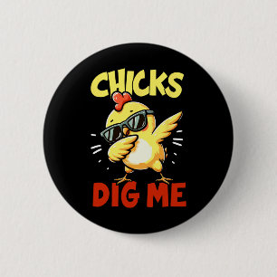 Chicks Dig Me Easter Dabbing Easter Girls Boys Kin Ronde Button 5,7 Cm