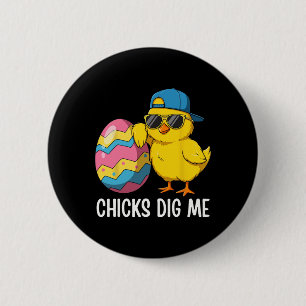 Chicks Dig Me Paaspeuter Boys Mannen Happy Easter Ronde Button 5,7 Cm