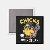 Chicks with Sticks Golfer Girl Golf Club Golfing Magneet (Voorkant / Achterkant)