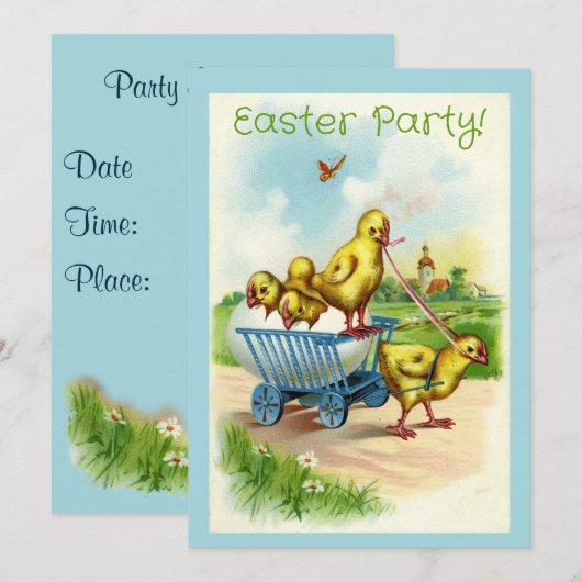 Chicky Wagon Pasen Feest Uitnodiging (Voorkant / Achterkant)