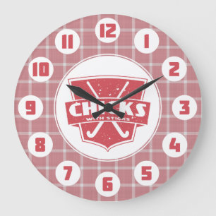 Chicots De Hockey Sur Terrain Avec Bâtons Horloge