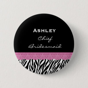 Chief Bridesmaid Zebra Custom Name V10 Ronde Button 5,7 Cm