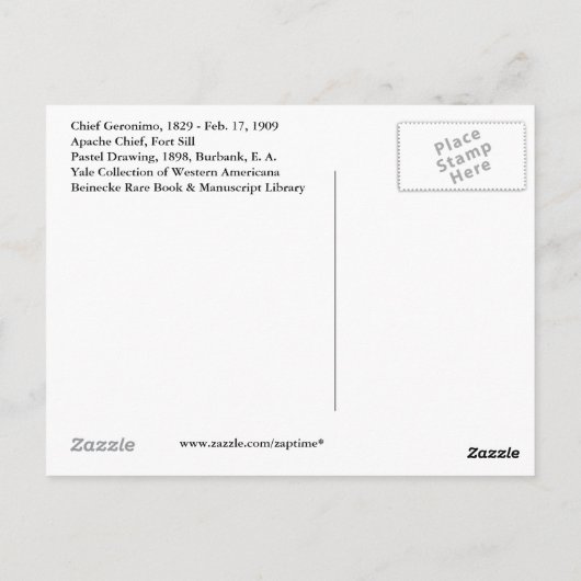 Chief Geronimo, Apache, 1898 Briefkaart (Achterkant)