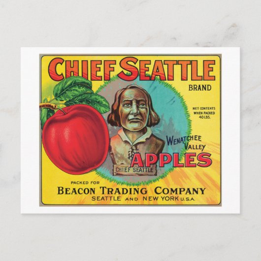 Chief Seattle  Apples Label Briefkaart (Voorkant)
