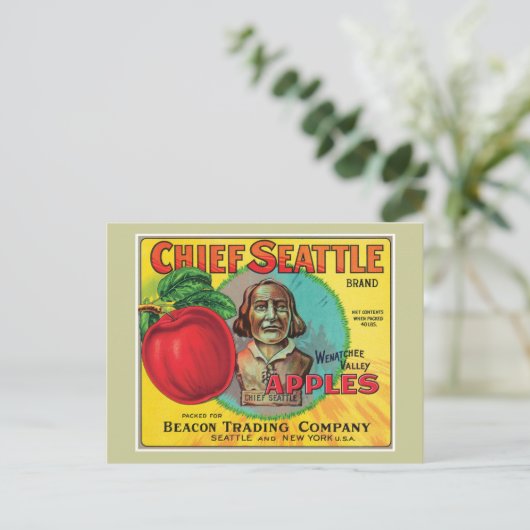 Chief Seattle Apples Label Briefkaart (Staand voorkant)