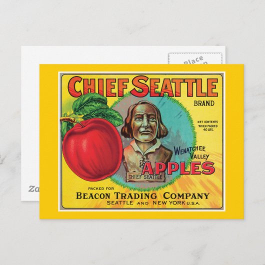 Chief Seattle Apples Label Briefkaart (Voorkant / Achterkant)