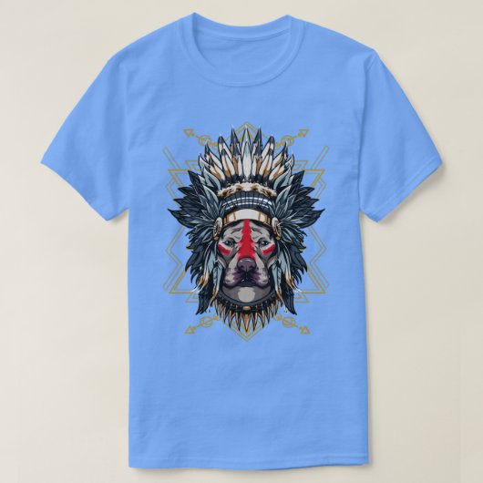 Chieftain Pitbull Dog Indian Headdress Warrior T-shirt (Design voorkant)