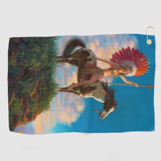 Chieftess Vrouw Indiaanse indiaan Chief Golfhanddoek (Horizontaal)
