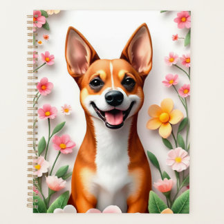 Chien adorable encadré par des fleurs