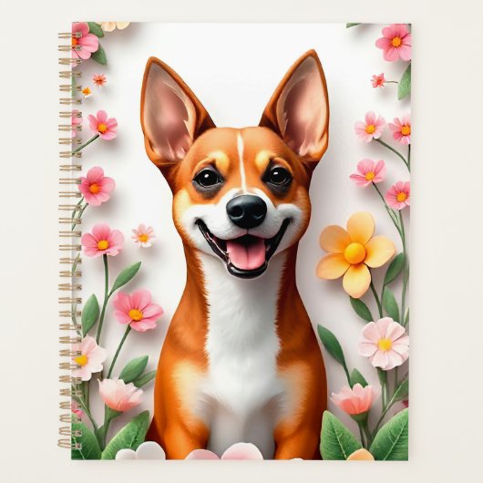 Chien adorable encadré par des fleurs (Devant)