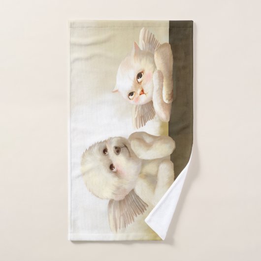 Chien angélique et chat sur Cloud (Serviette à main)