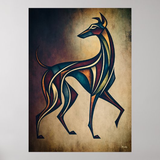 Chien Art Déco, Art mural d'animal géométrique abs (Devant)