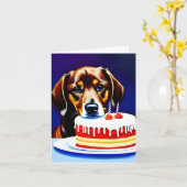 Chien avec gâteau d'anniversaire Carte de voeux pl (Fleur jaune)