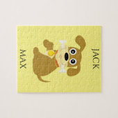 CHIEN AVEC PUZZLE D'OS. NOM DE L'ENFANT ET DU CHIE (Horizontal)